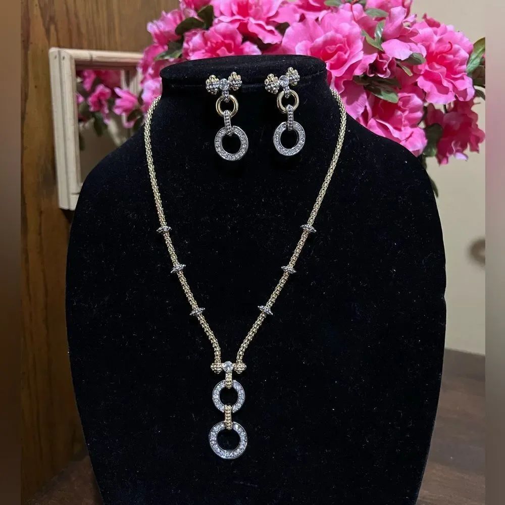 Bijoux Turner gold tone rhinestone necklace and earrings set